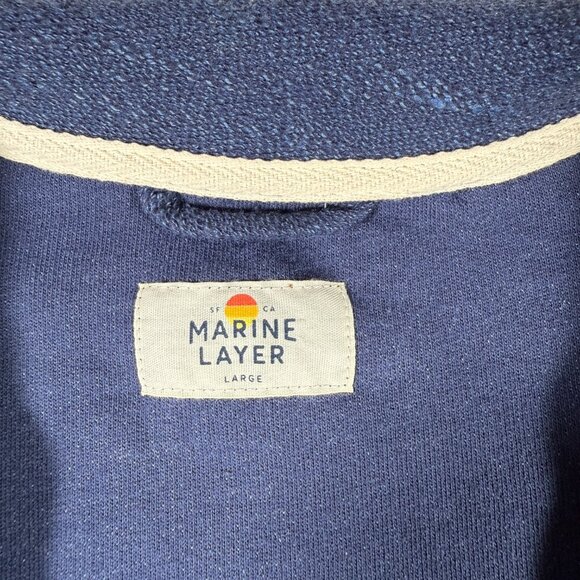 Marine Layer Sweater Men Size L Blue Long Sleeve Pullover Mock Neck 1/3 Button - Picture 8 of 9